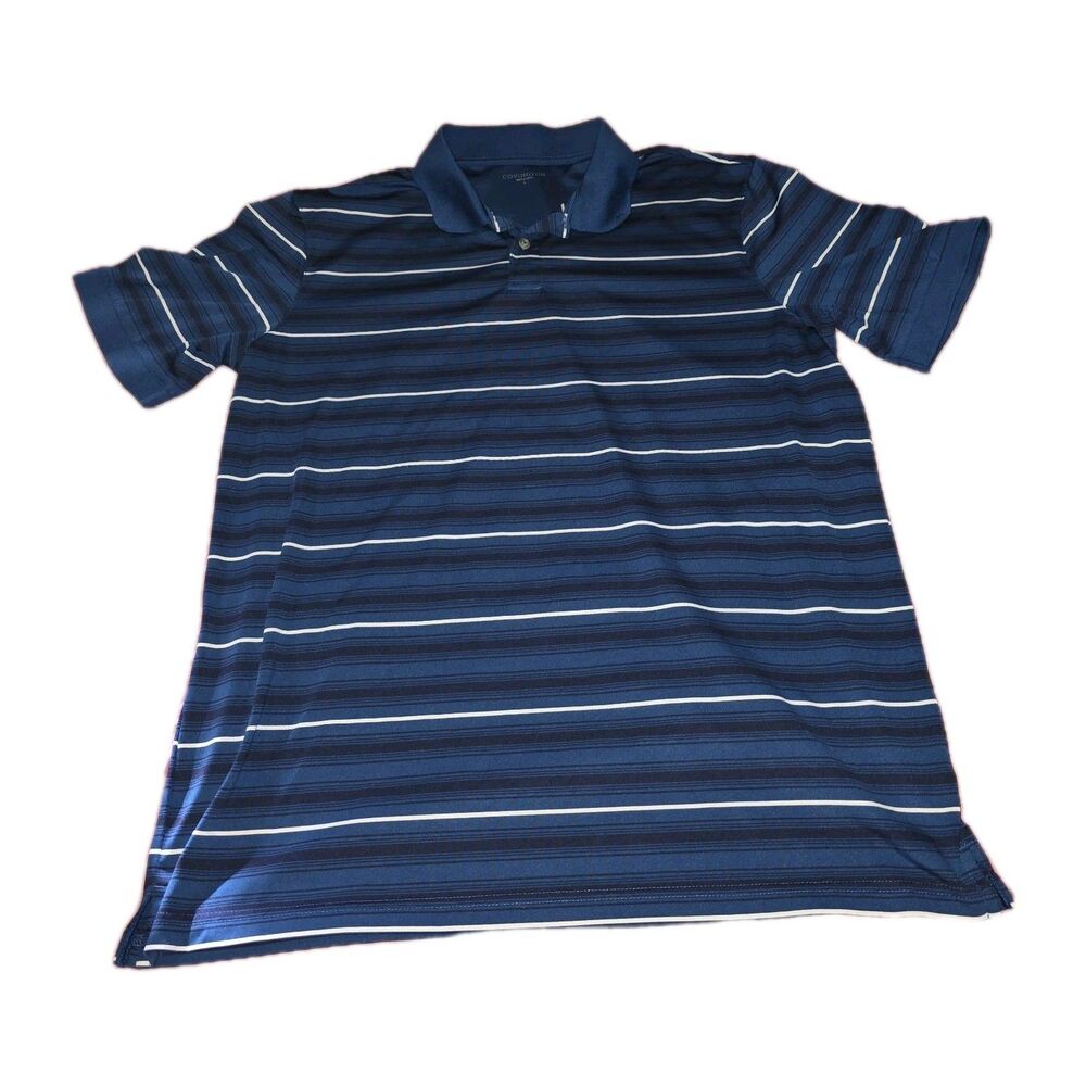 Mens Blue Striped Polo Short Sleeve Shirt By Covington L Cotton Polyester